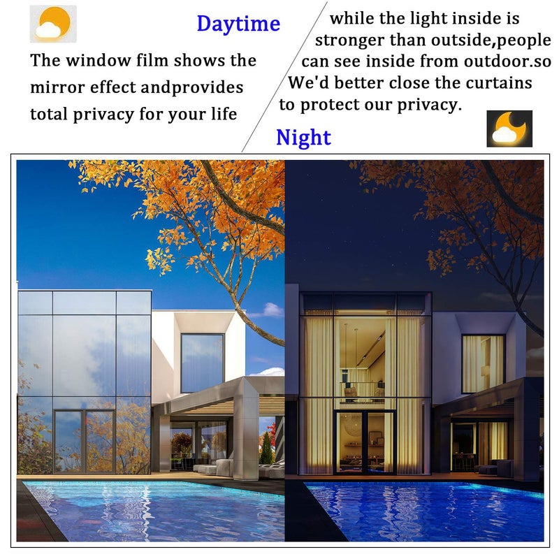 Kinsolar Privacy Window Film One Way Mirror Adhesive Reflective Window Tint Anti UV Heat Control Glass Film for Home and Office Daytime Privacy Protection 17.7Inch x 10Feet, Silver&Red - Image 4